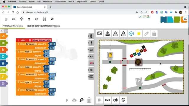 Virtual robot movements and sensor interactions